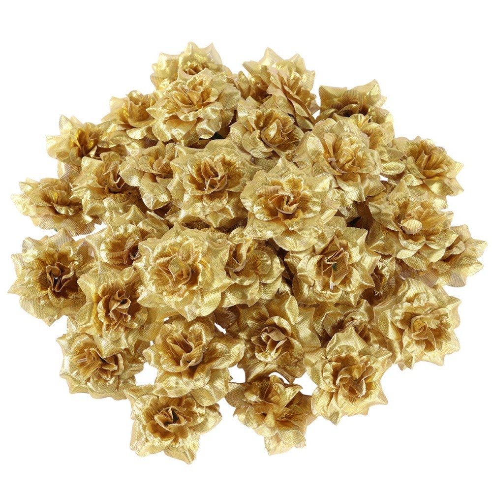 50Pcs Golden Artificial Silk Rose Flowers for Wedding and Home Decor
