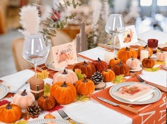 Lvydec Velvet Pumpkins Set Harvest Decoration, 12pcs Assorted Size Orange