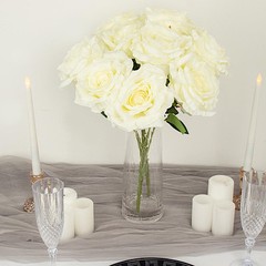 IVORY 2 Bushes 17″ Premium Silk Roses Artificial FLOWERS Bouquets Party Events