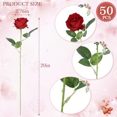 Hananona 50 Pcs Artificial Roses in Bulk, Fake Silk Red Roses Realistic Roses