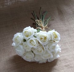 Bouquet 18/8” Artificial Ivory White Roses FLOWERS Faux Roses Wedding Bouquet