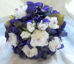 Wedding bouquet dark purple hydranges white rosebud men corsage boutonniere SALE