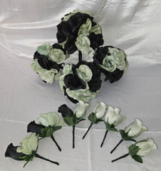 Wedding Bouquet Set, Black, Green Flower Package, 11 Pieces