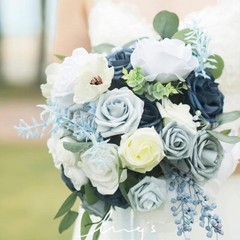 Bridal Bouquet Artificial Blue Rose Bridesmaid Wrist Corsage Handheld Flower