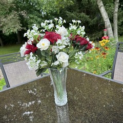 Bouquet Of Beautiful Red and White Silk Roses with silk baby’s breath.