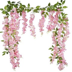 2 Pcs Wisteria Hanging Flowers Wisteria Flowers Vine Garland Wedding Arch Pink