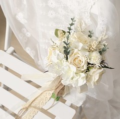 CEWOR Artificial Wedding Bouquet White Champagne Bridal Flowers 7.5”