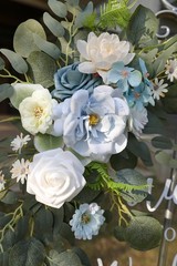 Blue Faux Flower Swag Set 2pcs Artificial Wedding Arch Decoration Floral Arrange