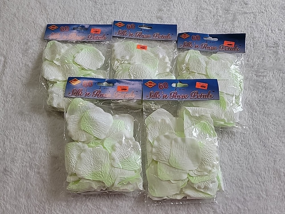 Silk N Rose Petals White/Green 60 Pack Bridal Shower Wedding Decoration #300