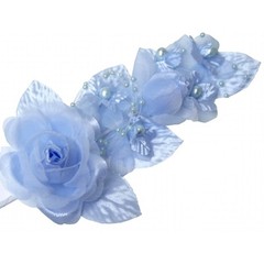 3 light blue Silk rose and Satin Pearl & organza Corsages