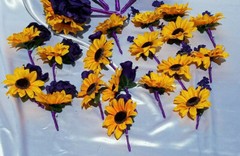 24 Pc Wedding Bouquet Set, Purple Rose, Yellow Sunflowers, Bouquet Package