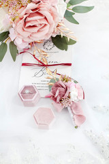 Dusty Rose Wrist Corsage and Boutonniere Set Artificial Light Pink White Rose Fl