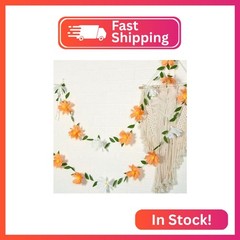 EASY JOY Crepe Paper Flowers Banner White Orange Floral Banner Spring Hanging Pa