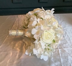 Hydrangea and rose wedding bouquet