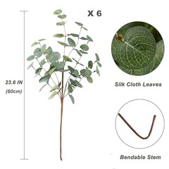 6 Bunches Artificial Eucalyptus Stems 24″ Faux Eucalyptus Leaves Green