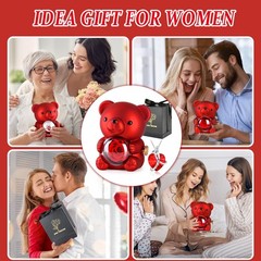 Cute Teddy Bear with Preserved Rose,Eternal Flowers Rotating Rose Box with Neck
