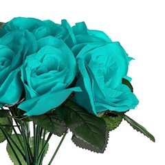 TURQUOISE 12″ tall Velvet Roses ARTIFICIAL FLOWERS Bouquet Wedding Decorations