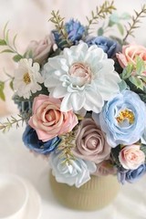 Artificial Flowers Box Pink Silk Fake Rose for DIY Wedding Bridal Bouquets Blue
