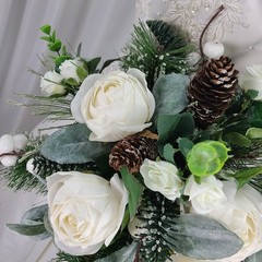 Woodsy Winter White Faux Silk Wedding Bouquet