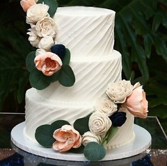 White Wedding Cake Topper Flower 2PC Ivory Sola Wood Garland Bridal Shower Decor