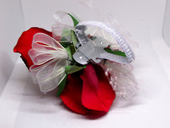 WRIST CORSAGE & BOUTONNIERE w/BRACELET, CHARMS custom order prom wedding birthdy