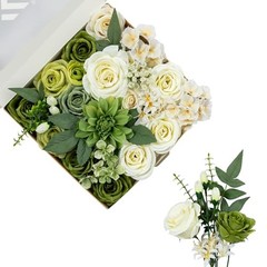 Artificial Flowers Green Rose, Mixed Silk Fake Flowers Combo Cream Cream Green