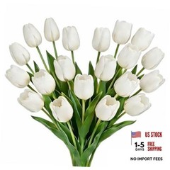 16 inch Fake Tulips Artificial Flowers, 20PCS Real Touch Fakes Tulip White