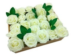 50pcs Real Touch Artificial Foam Roses Decoration DIY for Wedding Party Ivory