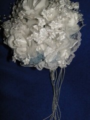 New Stunning white floral and light blue tulle/beads Bridal Bouquet