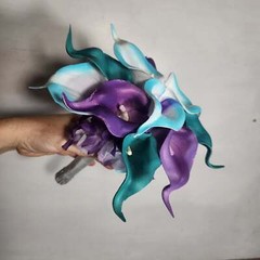 Purple Teal White Calla Lily Bridal Wedding Bouquet Accessories