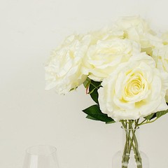 IVORY 2 Bushes 17″ Premium Silk Roses Artificial FLOWERS Bouquets Party Events