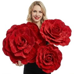 3 Pcs Derby Day Giant Artificial Flowers Decoration 12, 16, 20 Inch Red Rose