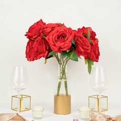 RED 2 Bushes 17″ Premium Silk Roses Artificial FLOWERS Bouquets Party Events