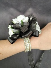NEW Black Now & Forever Keepsake Silk Rose Corsage with Crystal Bracelets