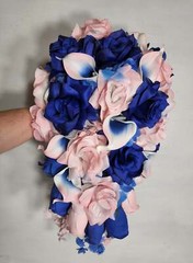 Pink Royal Blue Rose Calla Lily Bridal Wedding Bouquet Accessories