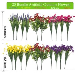 20Pcs UV Resistant Artificial Flowers Outdoor, Realistic Faux Greenery Shrubs