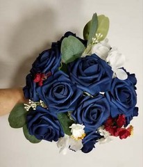 Burgundy Navy Blue Ivory Rose Bridal Wedding Bouquet Accessories