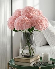 3Pcs Real Touch Hydrangea Artificial Flowers – 16.7″ 3D Latex Light Light Pink