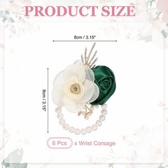 Rose Wrist Corsage, 6Pcs Wrist Corsage Bracelets Flower Wristlet, Dark Green