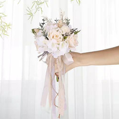 Artificial Wedding Bouquet 11.8 in White Champagne Roses Bridal Bridesmaid Decor