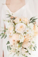 Champagne Wedding Bouquet for Bride – Artificial Roses Cascading Design