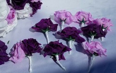 20 Pc Wedding Bouquet Set, Purple Roses, Lavender Roses, White Roses