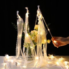 24 Pcs LED Wedding Ribbon Fairy Wands & Silver Bells – Warm White Glow