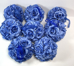 8 pcs 6″ Blue Kissing Flower Ball Wedding Fabric Rose Pomander Party decoration