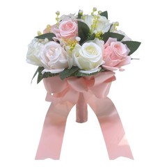 Realistic White Pink Flower Bridal Rose Bouquet Artificial Wedding Decor