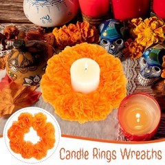 12 Pcs Day of The Dead Candle Rings Wreaths 6 Inch Artificial Orange Floral