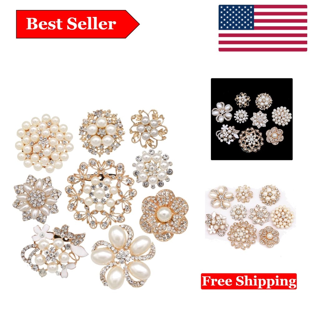 Elegant Rose Gold Rhinestone & Pearl Brooch Set for Bridal & Crafts