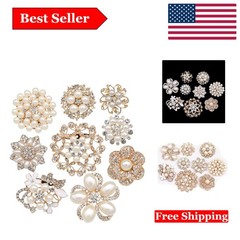 Elegant Rose Gold Rhinestone & Pearl Brooch Set for Bridal & Crafts