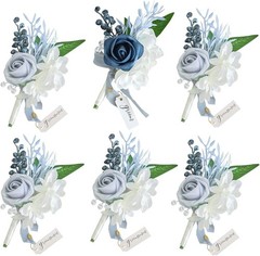 Set of 6 Dusty Blue Wedding Boutonniere for Men Artificial Flowers for Wedding