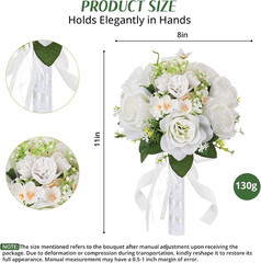 Wedding Bouquet for Bride – 8 Inch Artificial Silk Roses, Realistic Bridal & Bri